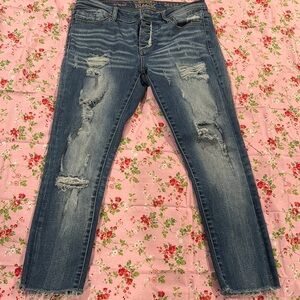Blue Cropped Distressed Jeans